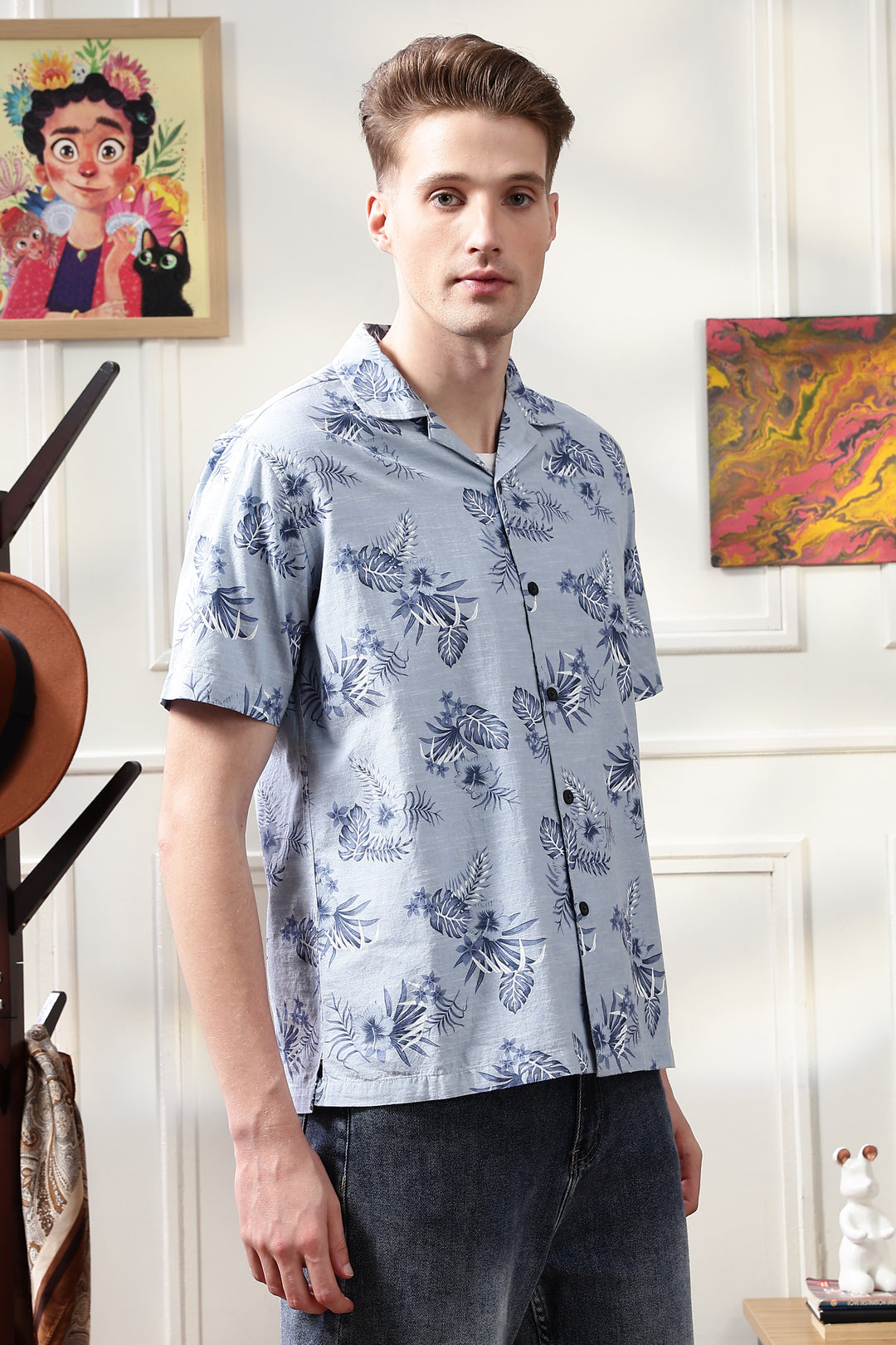 Blue Floral Cuban Shirt