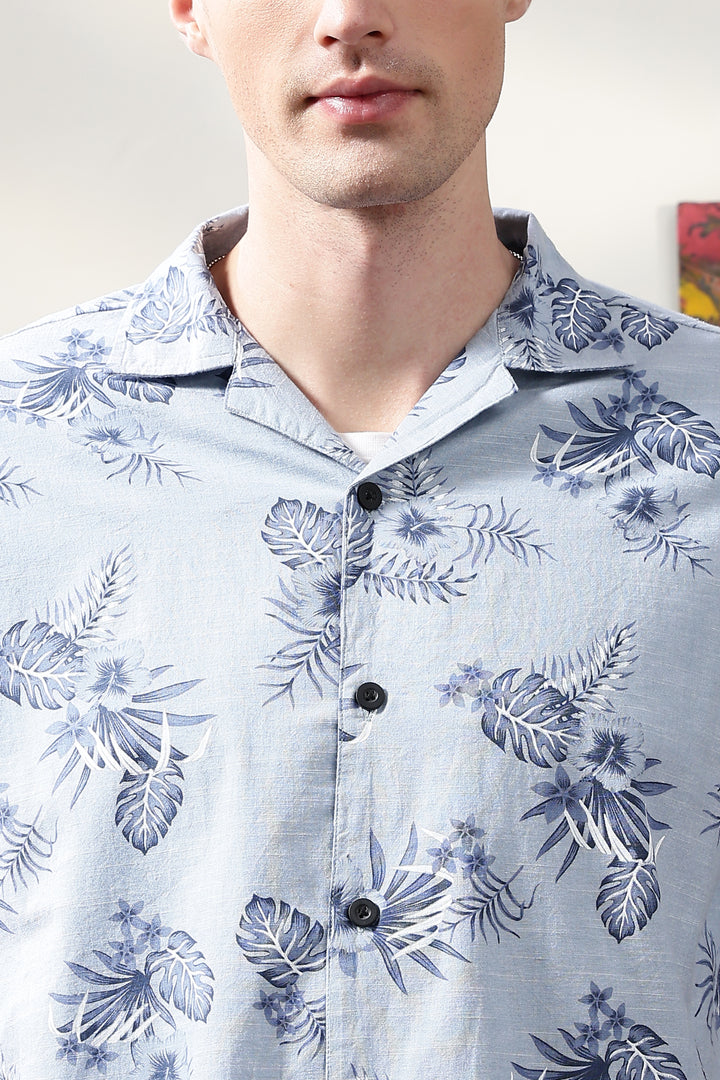 Blue Floral Cuban Shirt