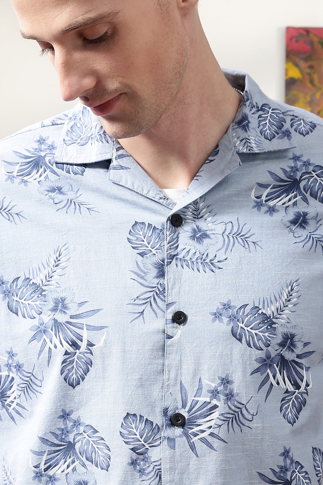Blue Floral Cuban Shirt
