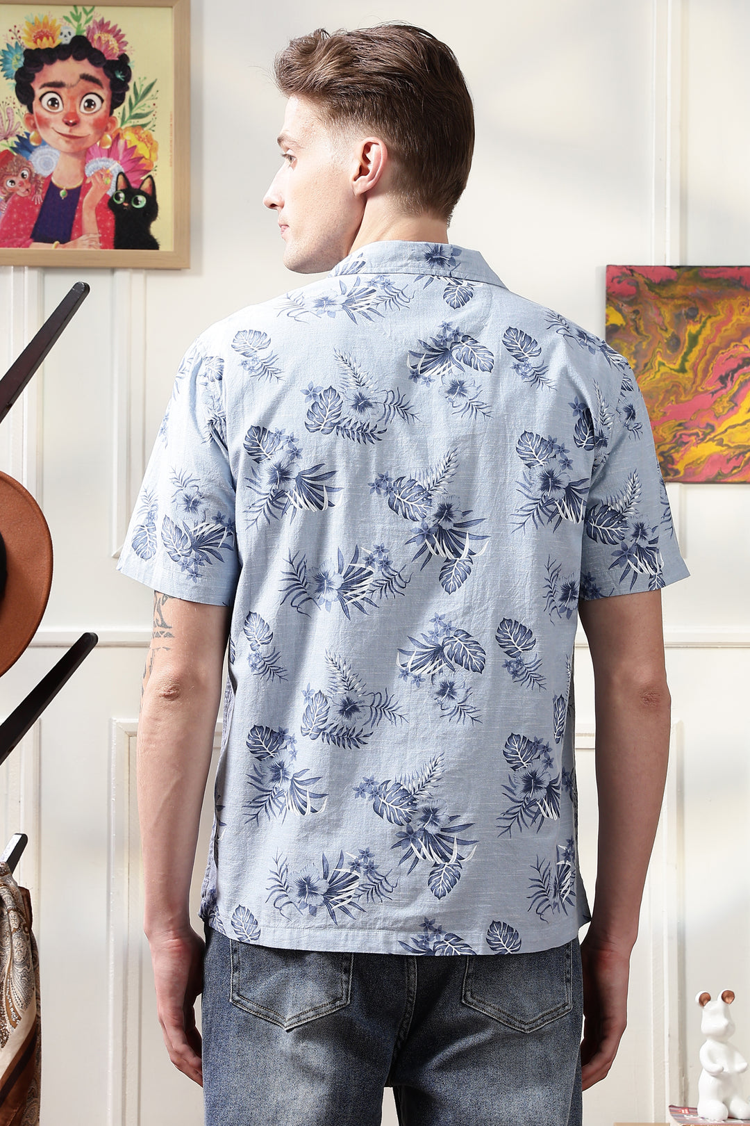 Blue Floral Cuban Shirt