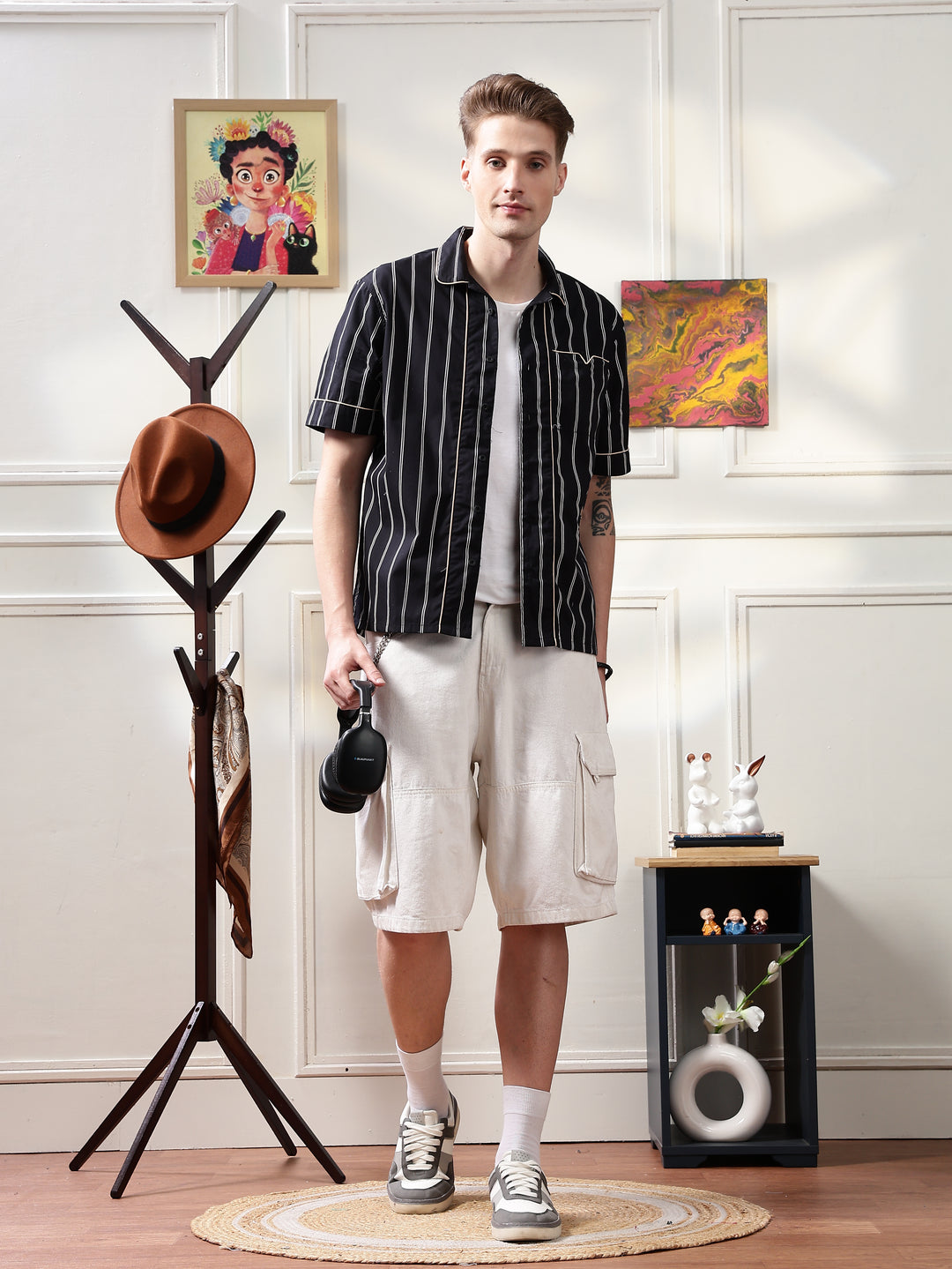 Black Stripes: Speed Embroidery Oversized Shirt