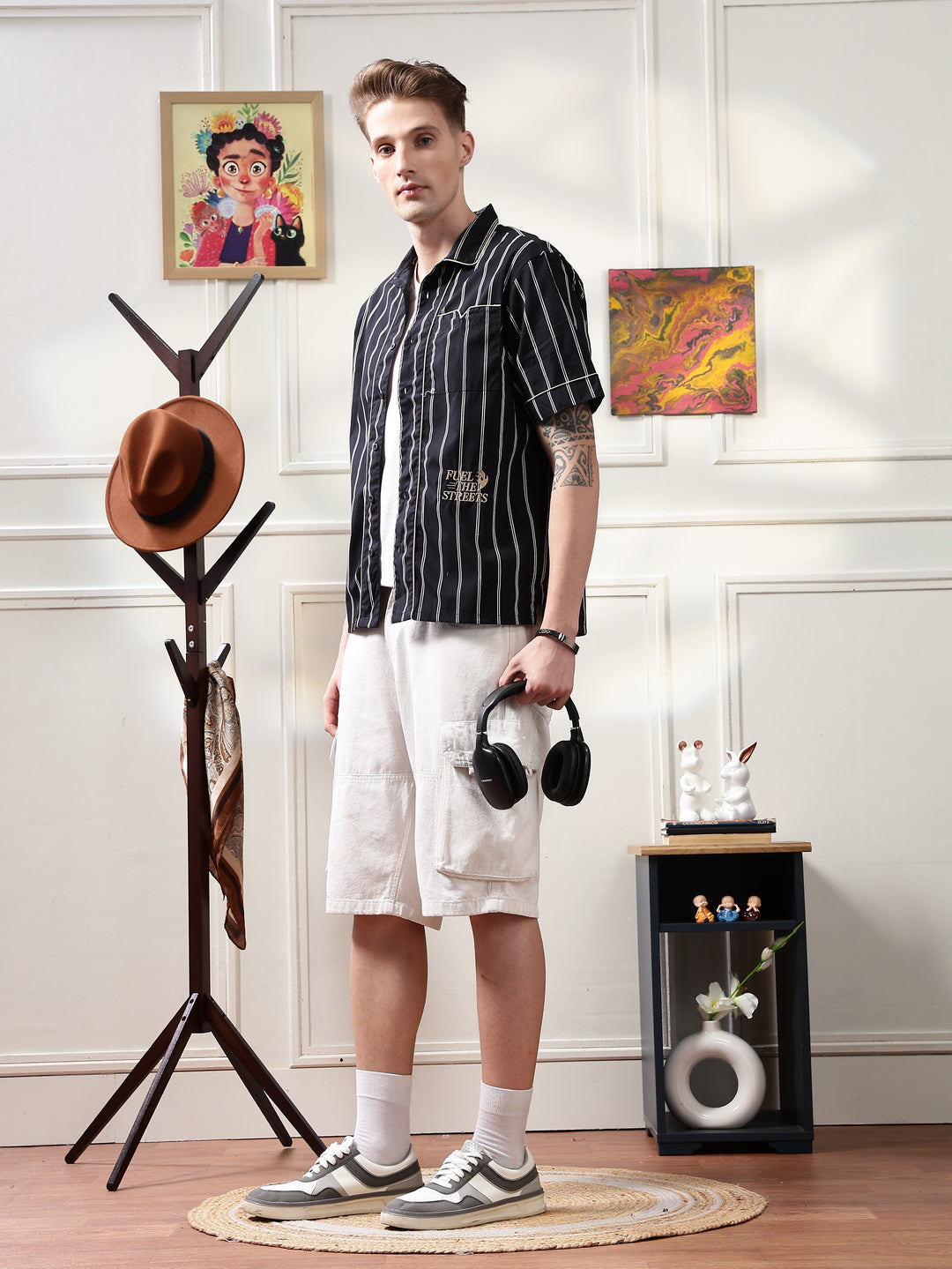 Black Stripes: Speed Embroidery Oversized Shirt