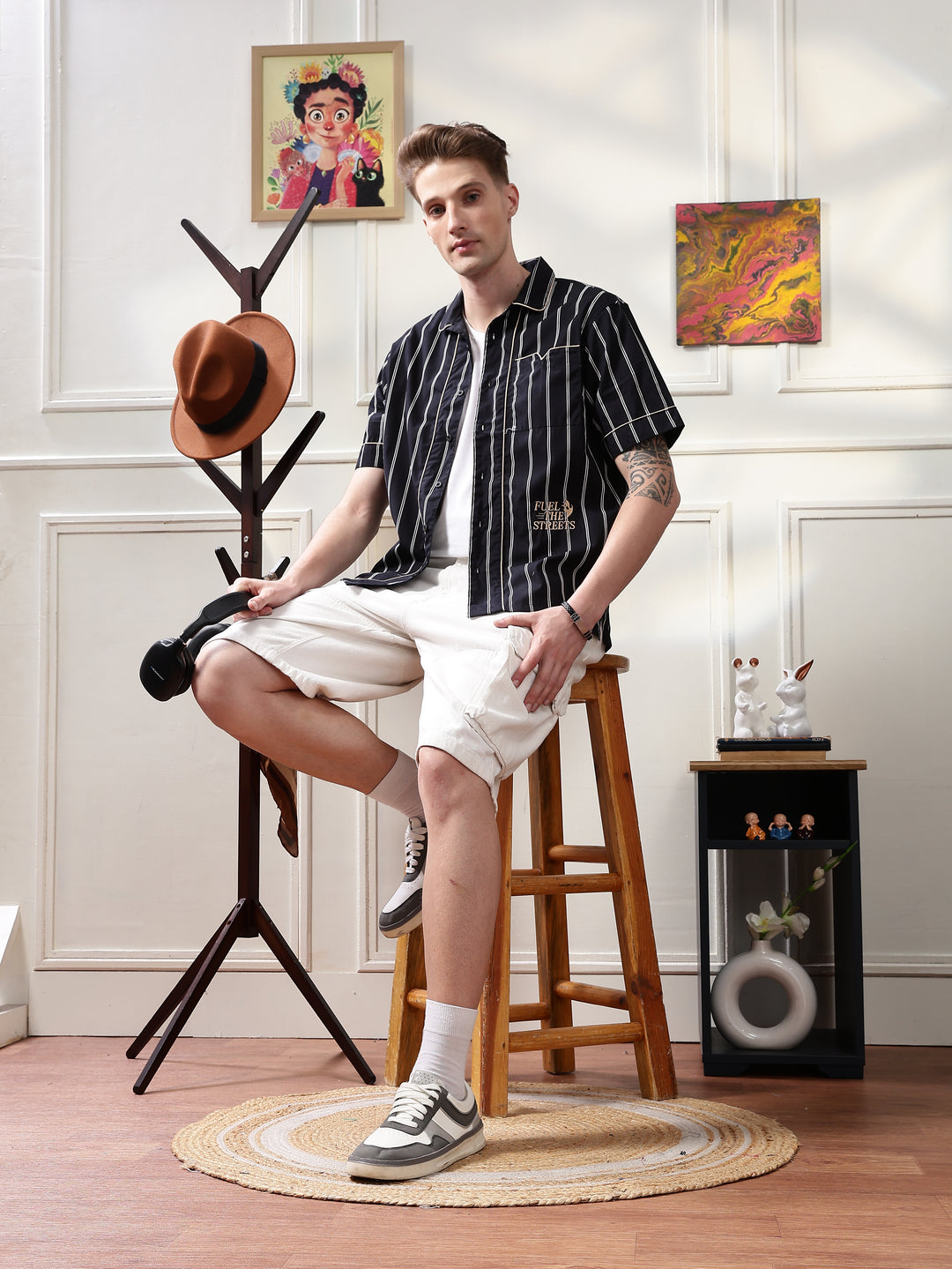 Black Stripes: Speed Embroidery Oversized Shirt