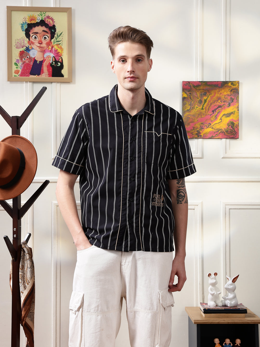 Black Stripes: Speed Embroidery Oversized Shirt