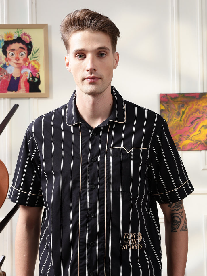 Black Stripes: Speed Embroidery Oversized Shirt