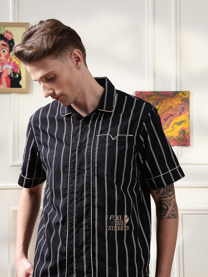 Black Stripes: Speed Embroidery Oversized Shirt