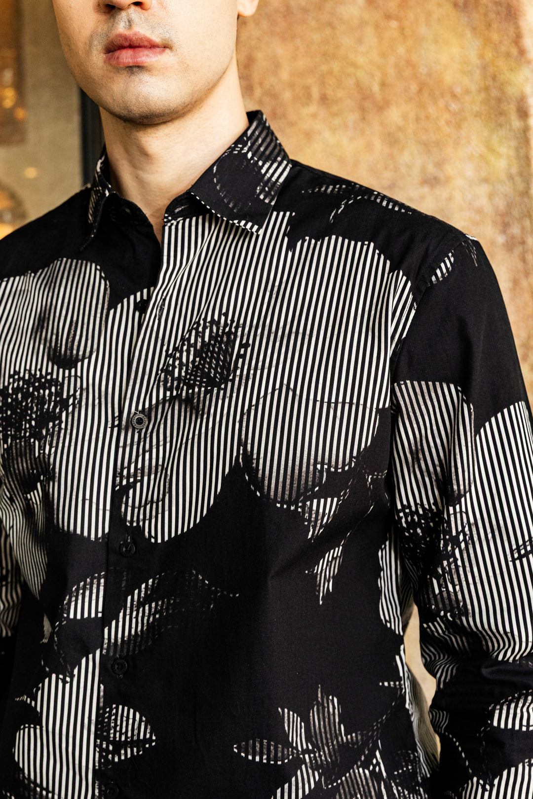 Black Floral Stripes Shirt