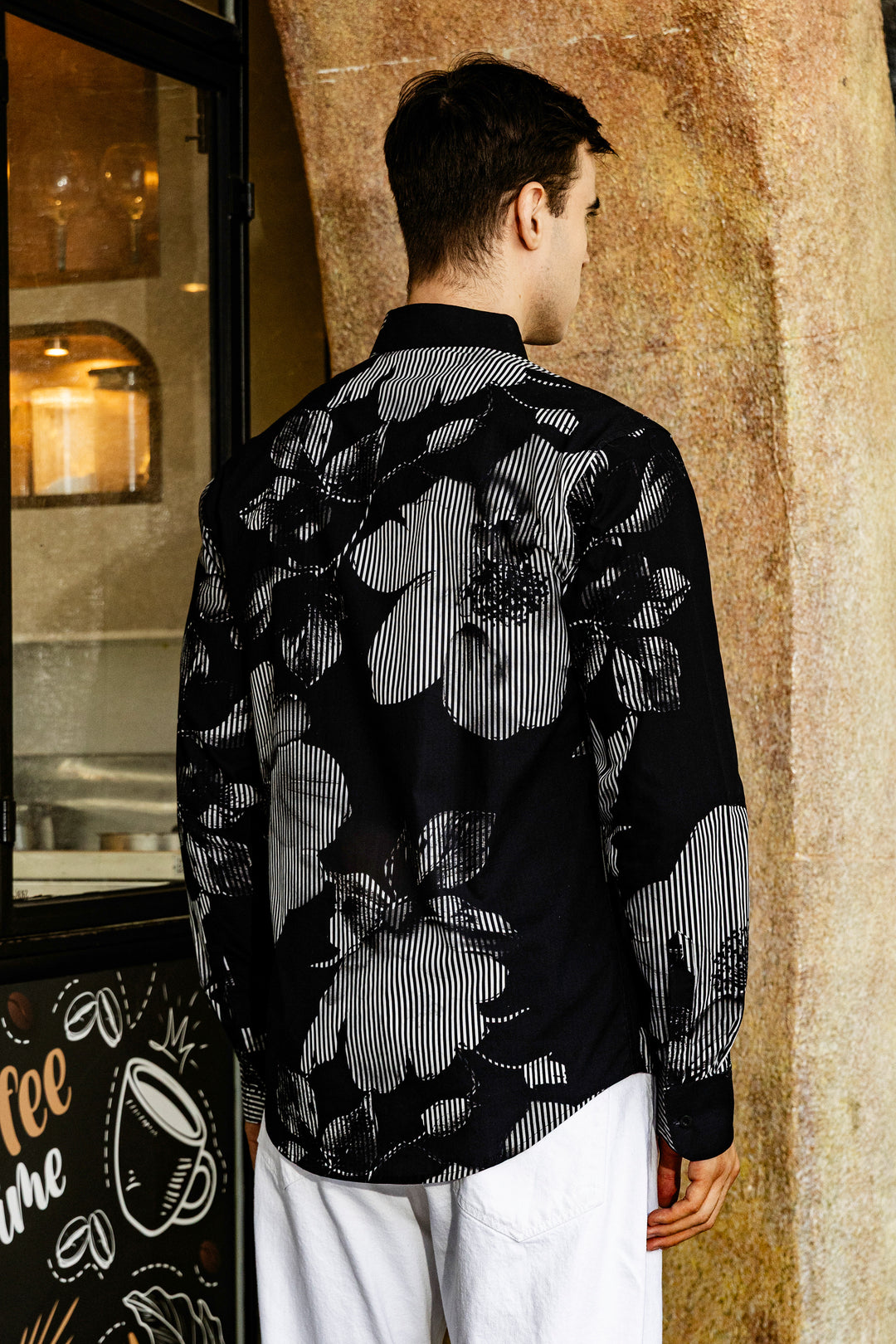 Black Floral Stripes Shirt