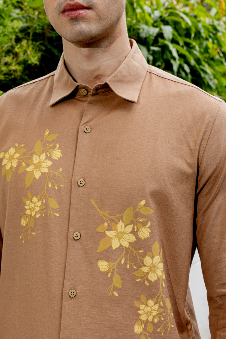 Unrefined Beauty Brown Printed Linen Shirt