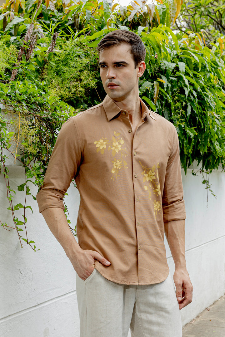 Unrefined Beauty Brown Printed Linen Shirt