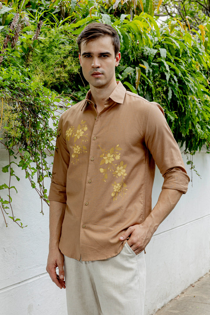 Unrefined Beauty Brown Printed Linen Shirt