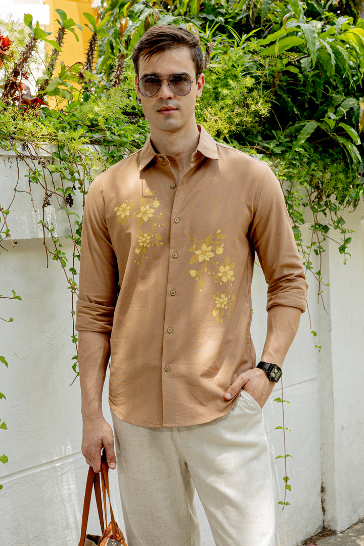 Unrefined Beauty Brown Printed Linen Shirt