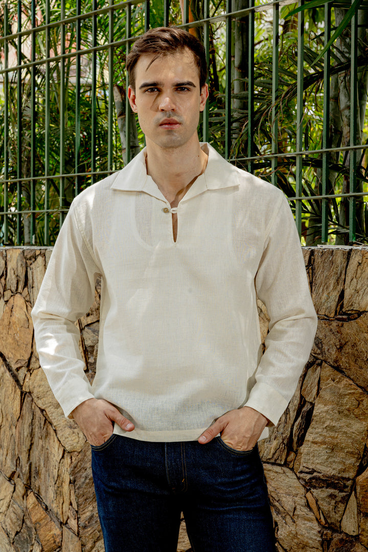 Long Sleeve : Linen Cream Kurta