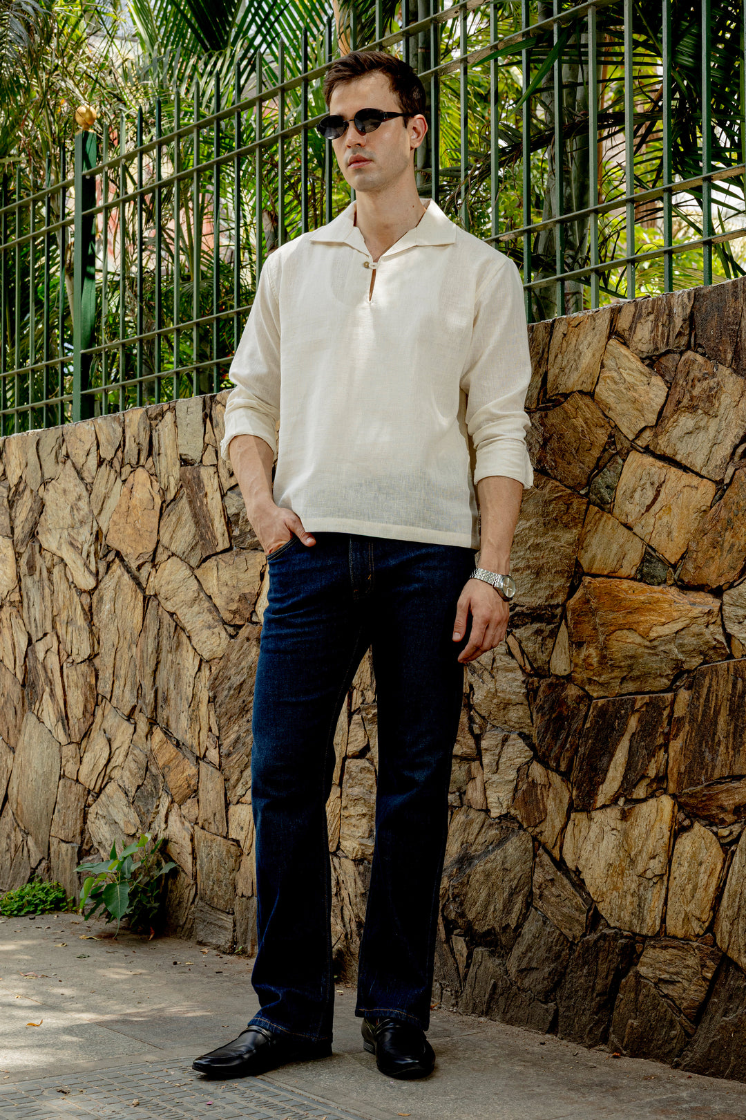 Long Sleeve : Linen Cream Kurta
