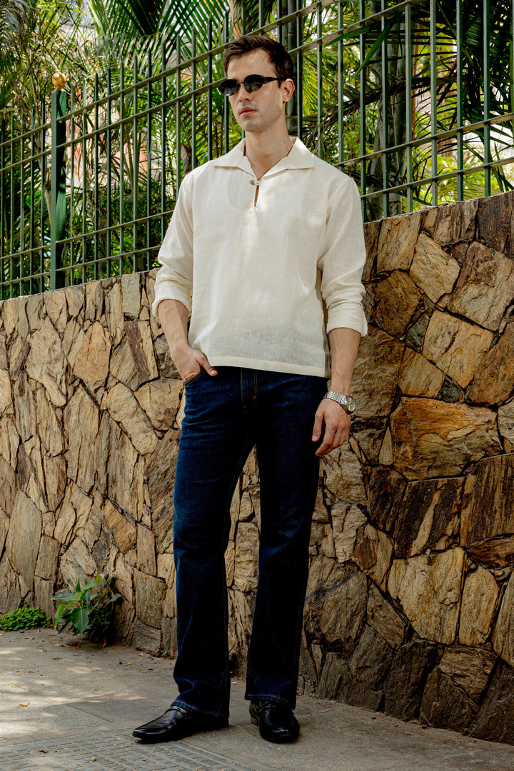 Long Sleeve : Linen Cream Kurta