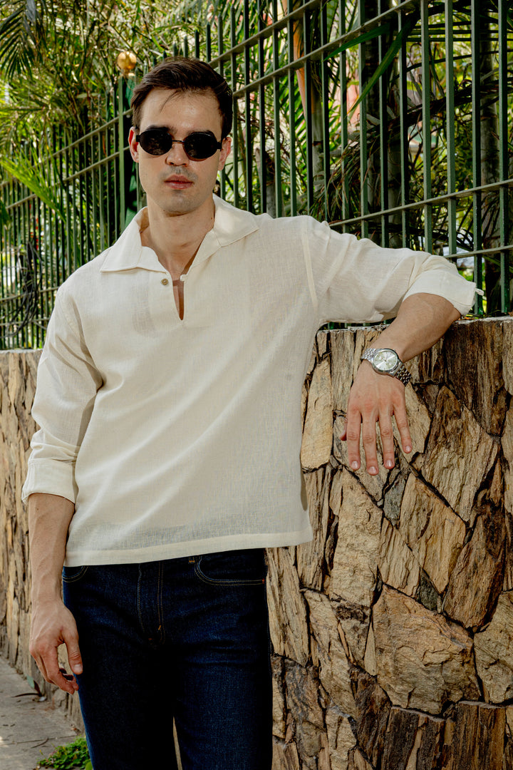 Long Sleeve : Linen Cream Kurta