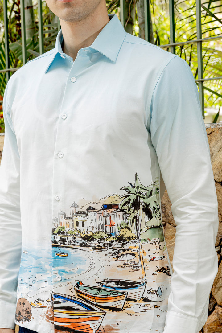 Scenic coastline Oxford Printed Shirt