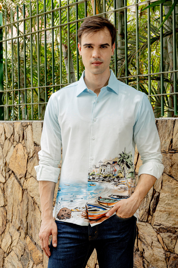 Scenic coastline Oxford Printed Shirt
