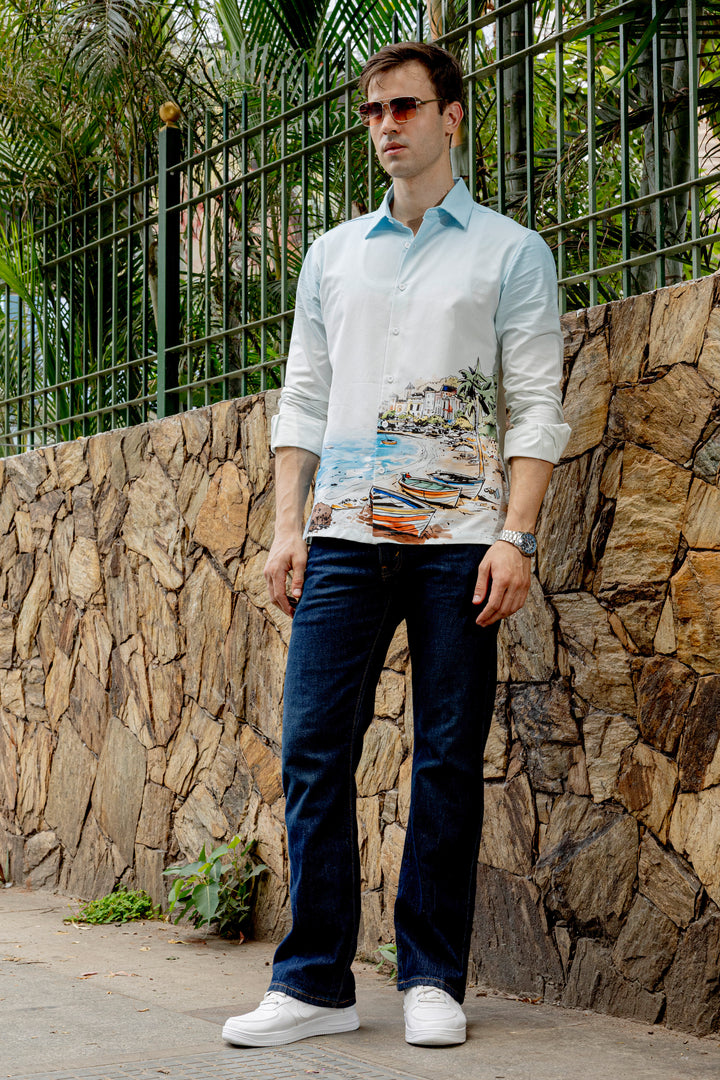 Scenic coastline Oxford Printed Shirt