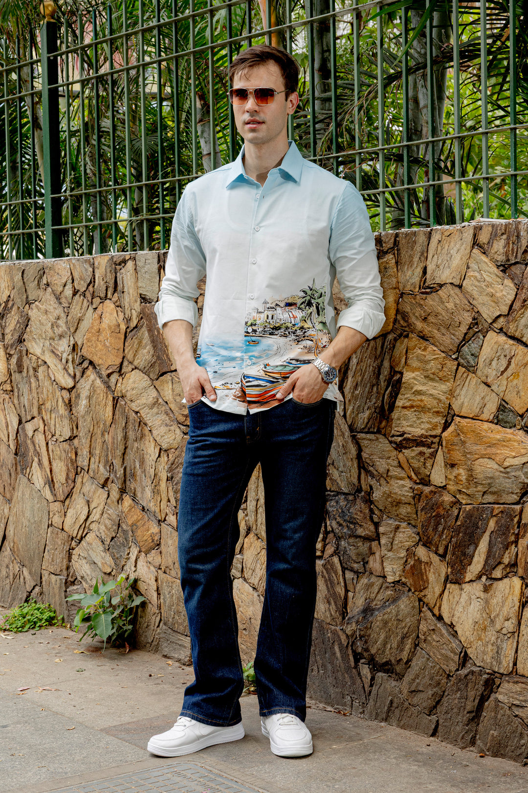Scenic coastline Oxford Printed Shirt