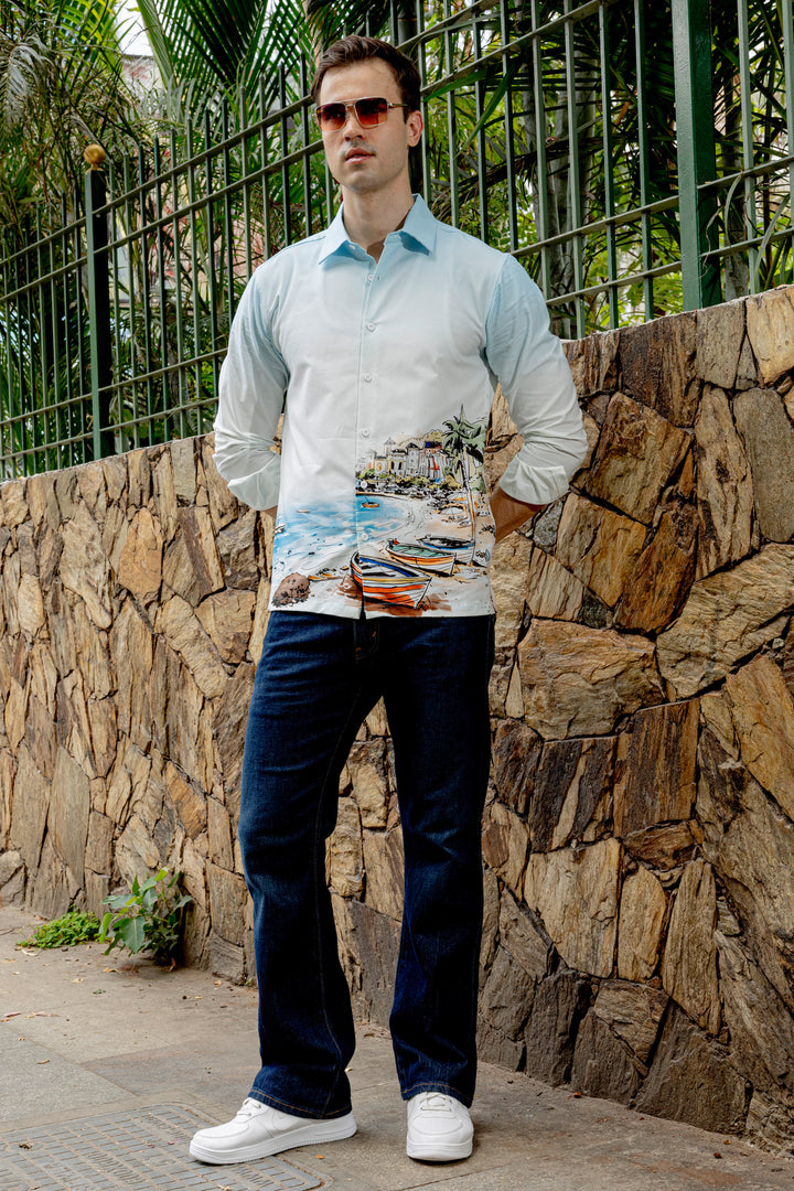 Scenic coastline Oxford Printed Shirt