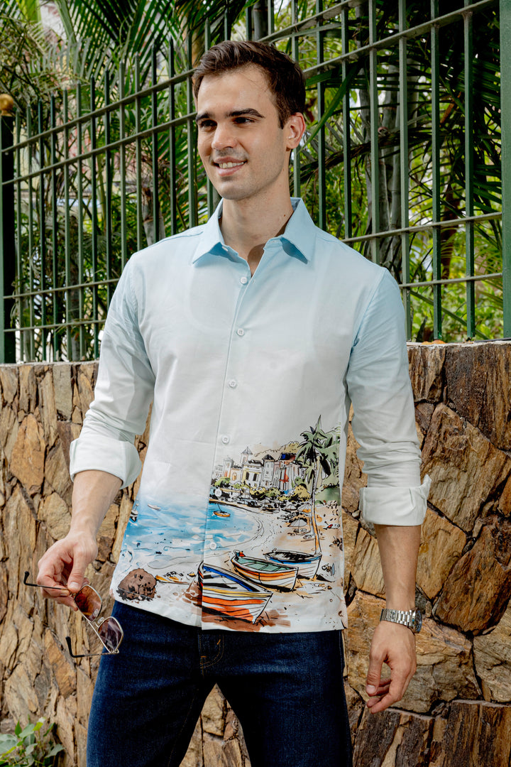 Scenic coastline Oxford Printed Shirt