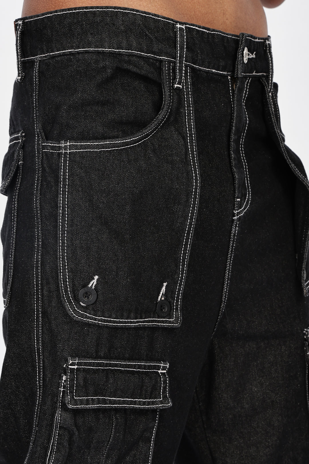 Denims: Brisky Baggy Black Cargo Pants