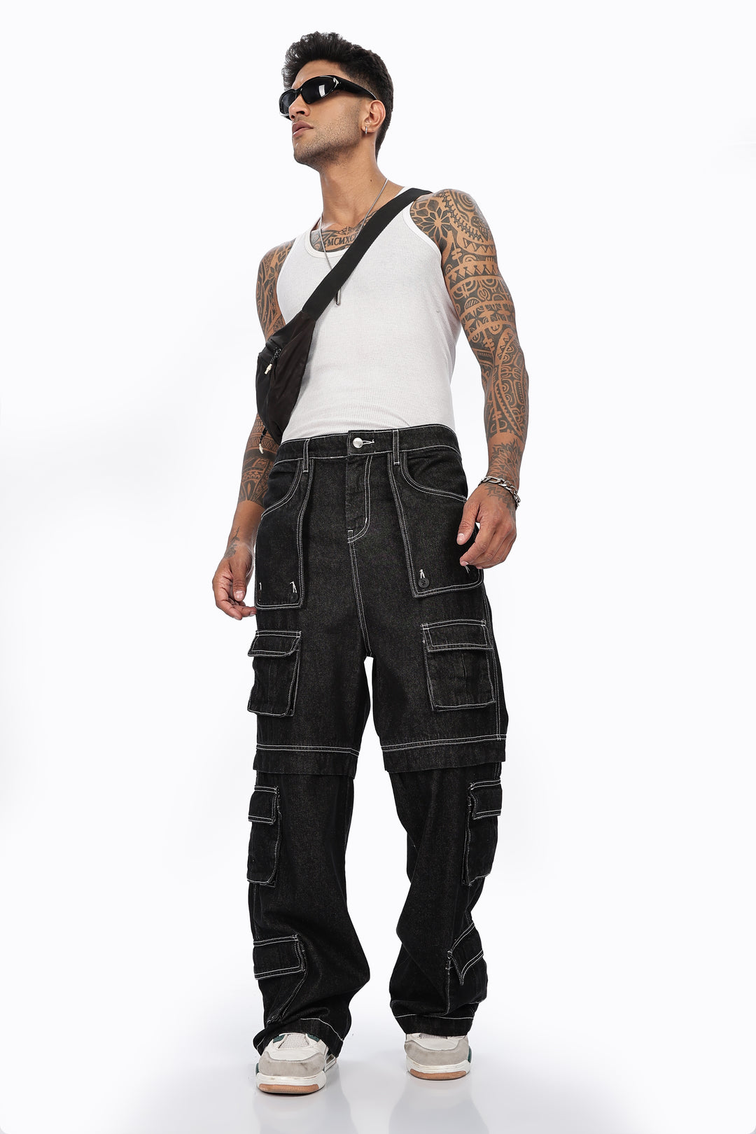 Denims: Brisky Baggy Black Cargo Pants