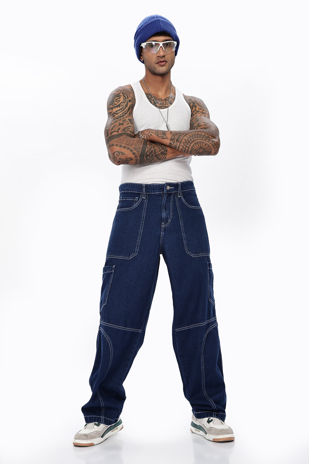 Denims: Blue Baggy Cargo Pant