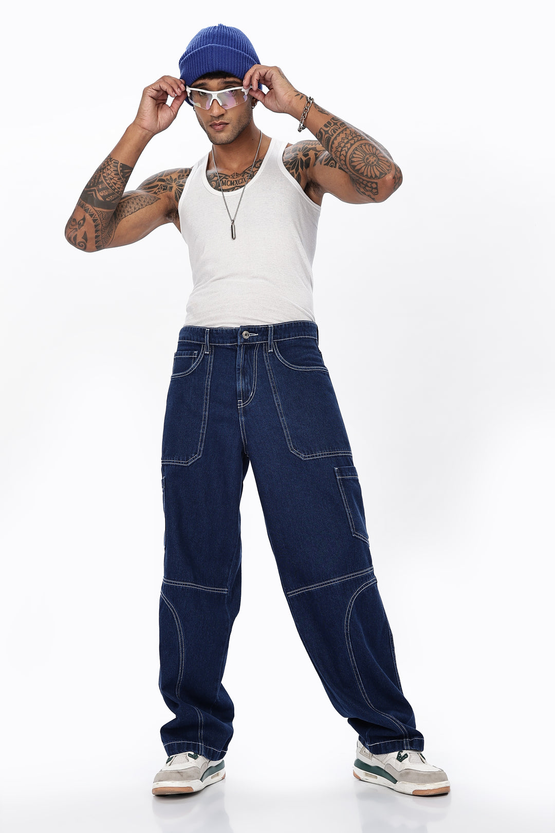 Denims: Blue Baggy Cargo Pant