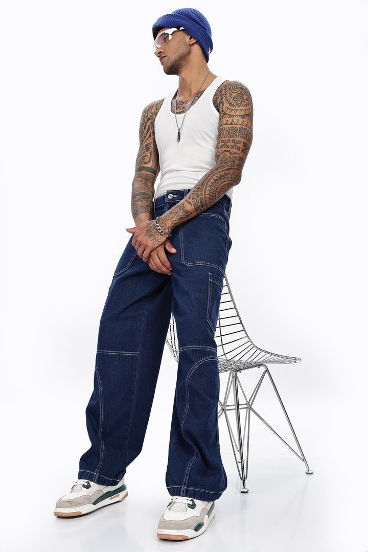 Denims: Blue Baggy Cargo Pant