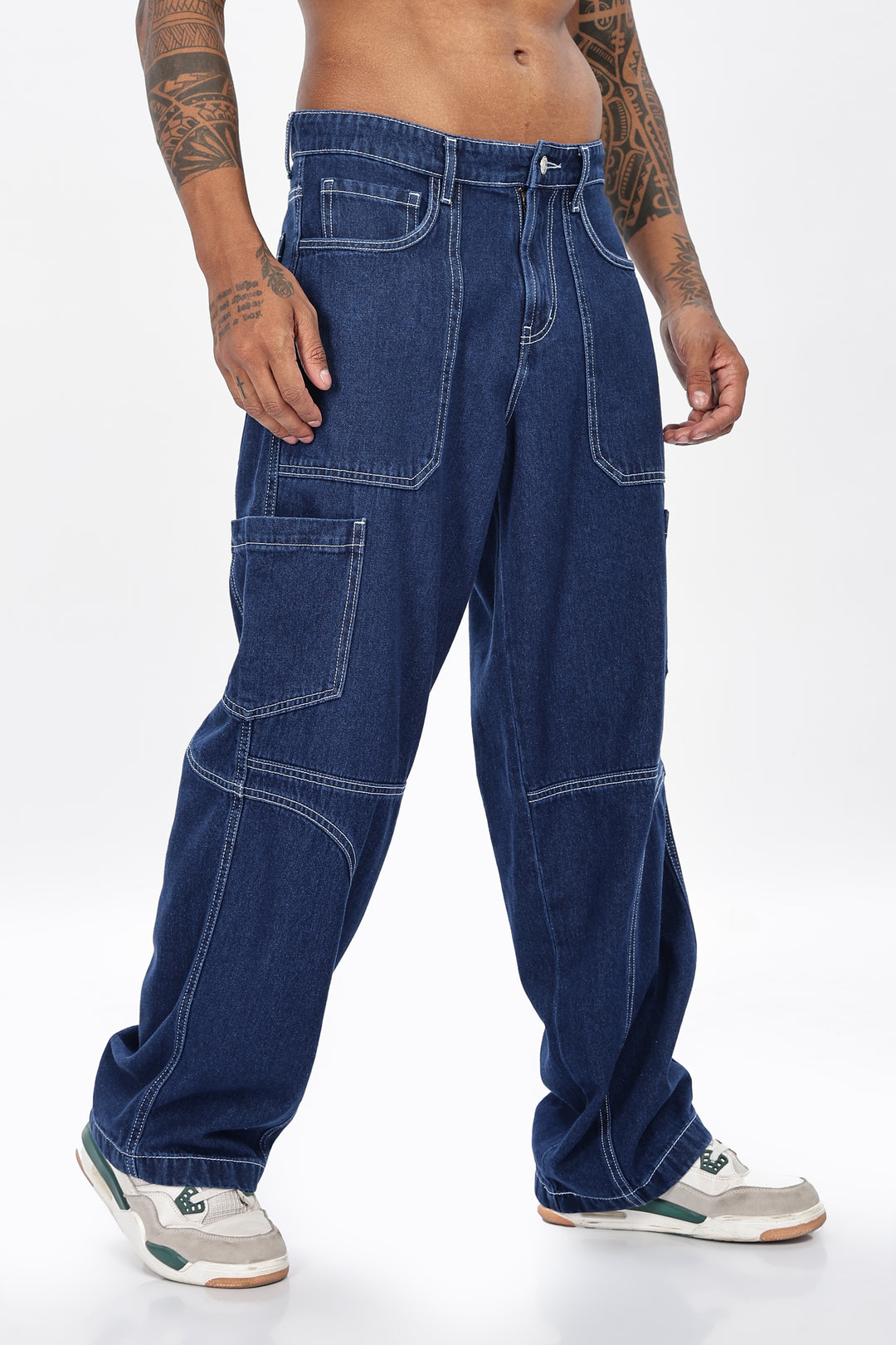 Denims: Blue Baggy Cargo Pant