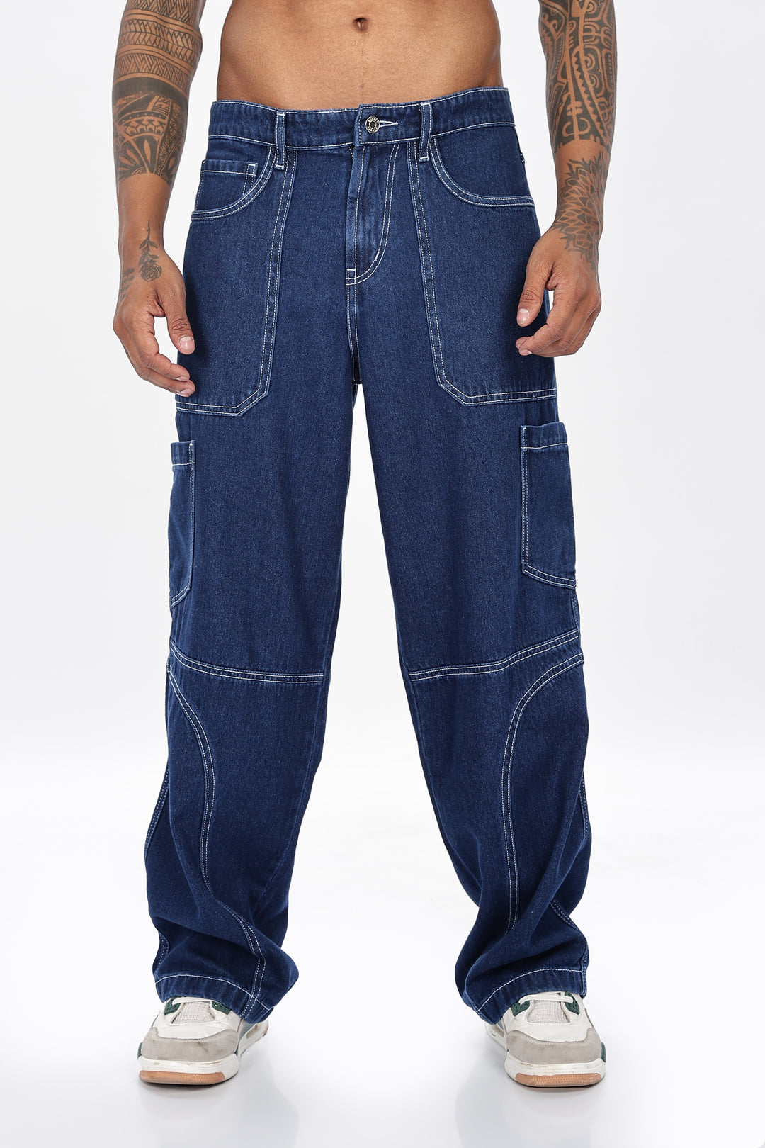 Denims: Blue Baggy Cargo Pant