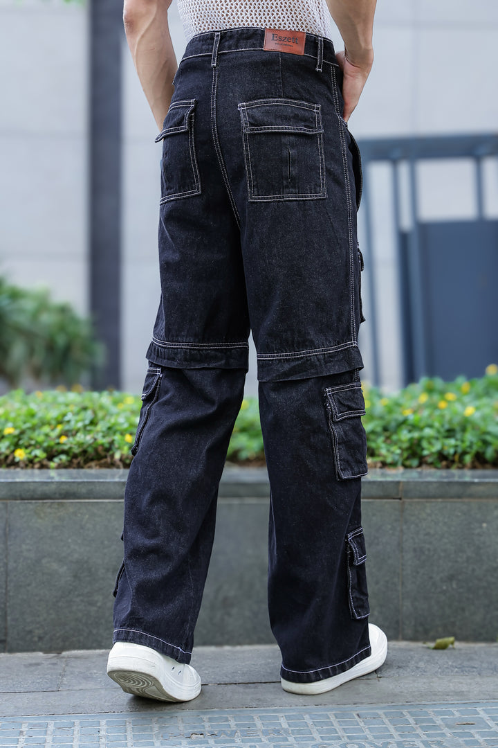 Denims: Brisky Baggy Black Cargo Pants