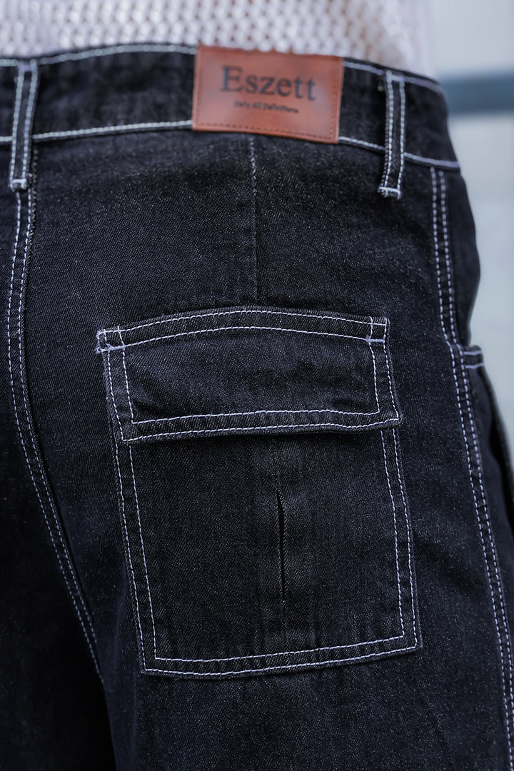 Denims: Brisky Baggy Black Cargo Pants