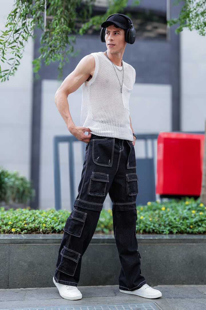 Denims: Brisky Baggy Black Cargo Pants