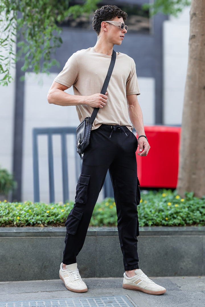 Multi Pockets: Black Cargo Joggers