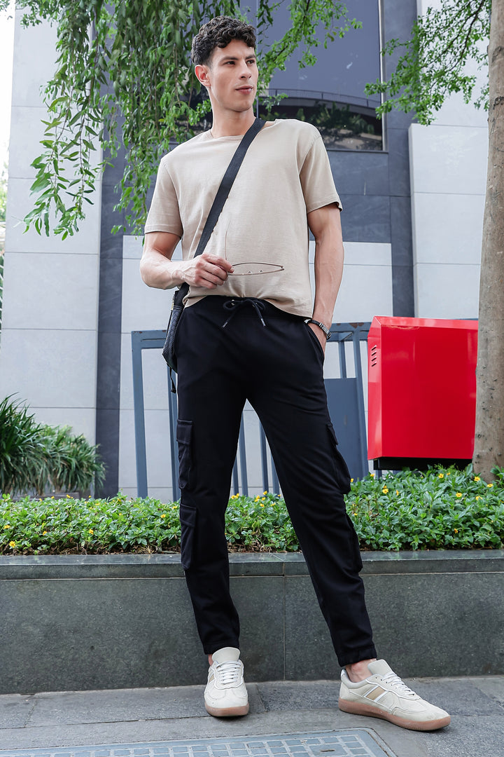 Multi Pockets: Black Cargo Joggers