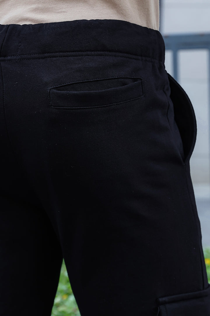 Multi Pockets: Black Cargo Joggers