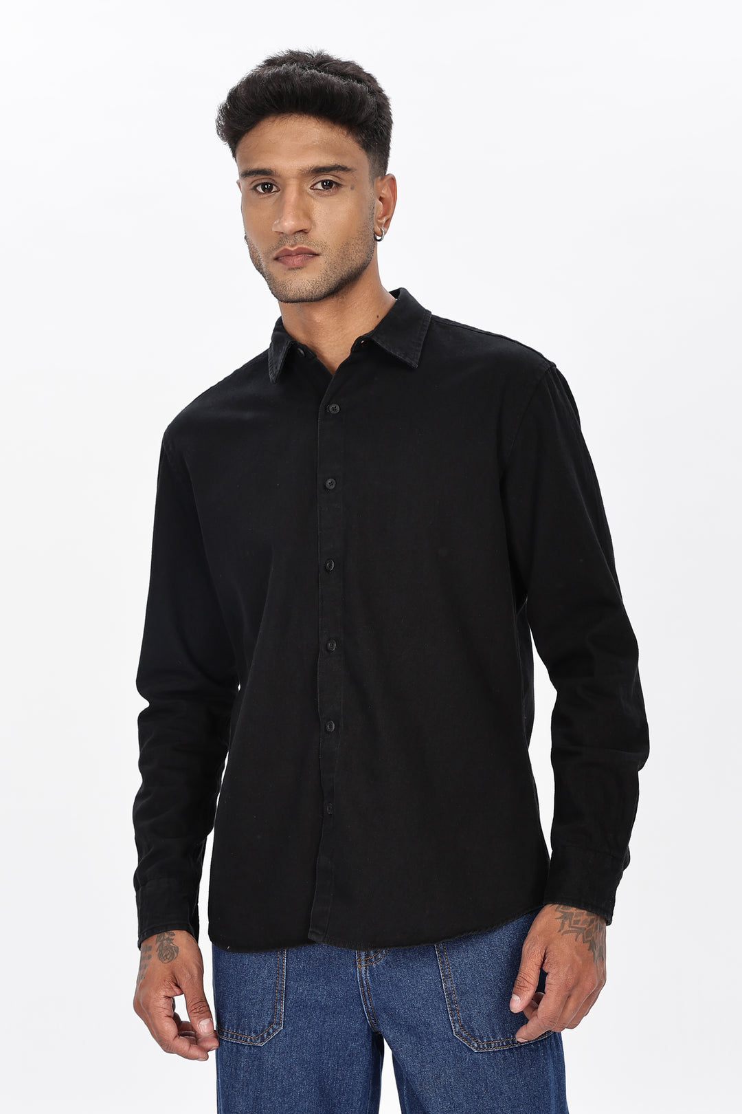 Denims: Floral black shirt