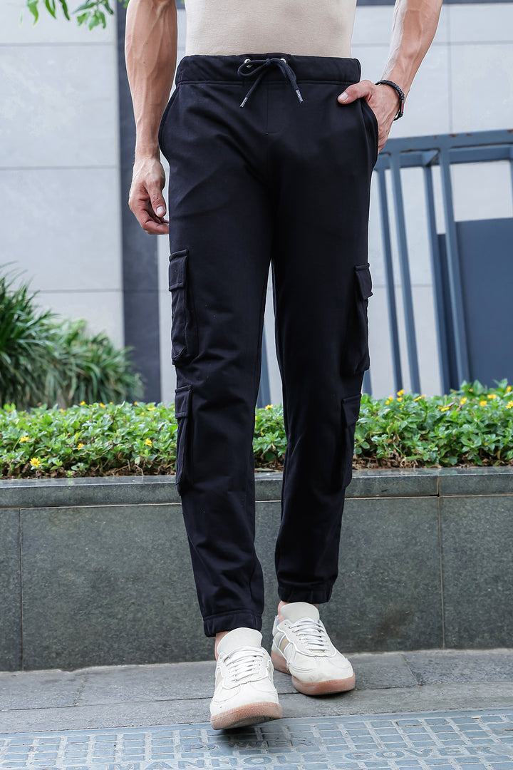Multi Pockets: Black Cargo Joggers