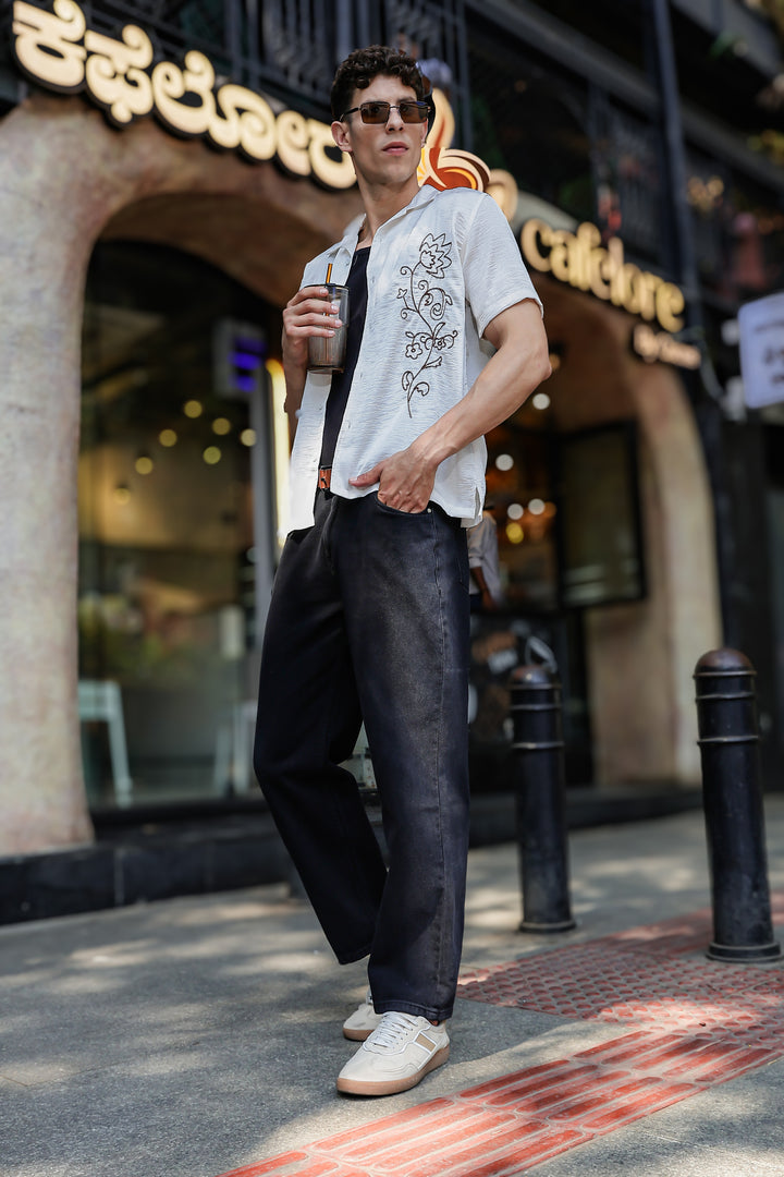 Wild Flower: Embroidery Cuban shirt
