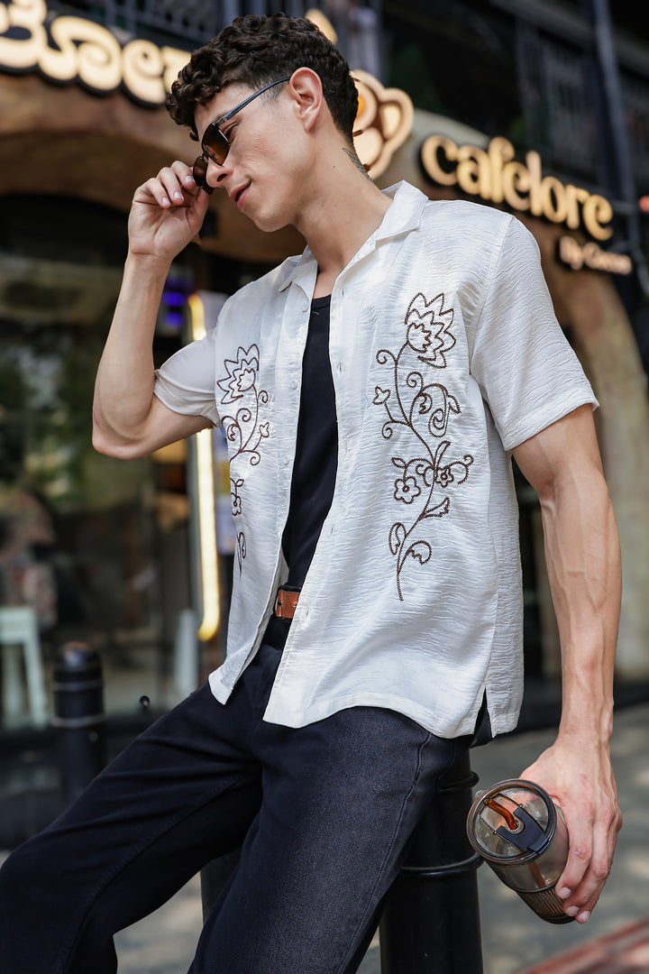 Wild Flower: Embroidery Cuban shirt