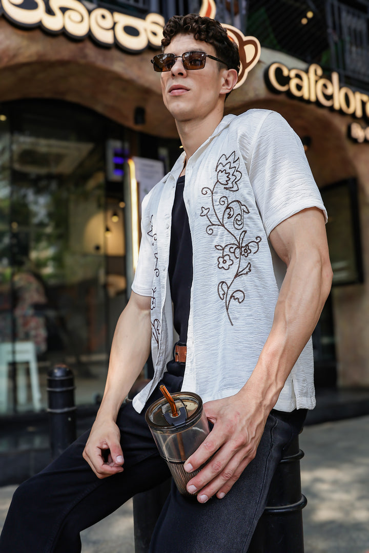 Wild Flower: Embroidery Cuban shirt