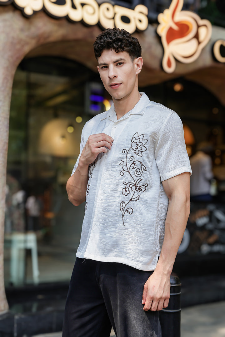 Wild Flower: Embroidery Cuban shirt