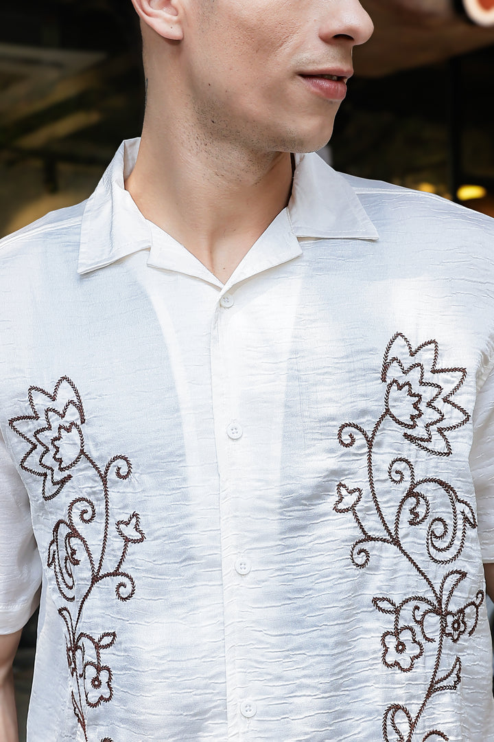 Wild Flower: Embroidery Cuban shirt