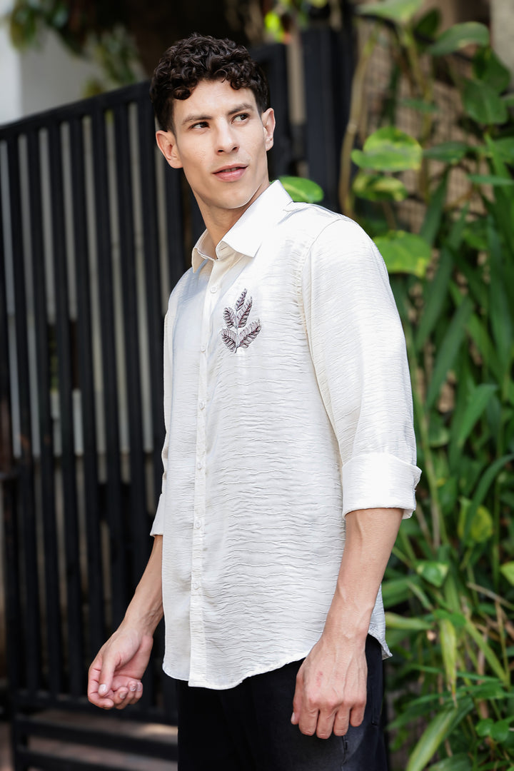 Nature Embroidery Textured Fabric Shirt