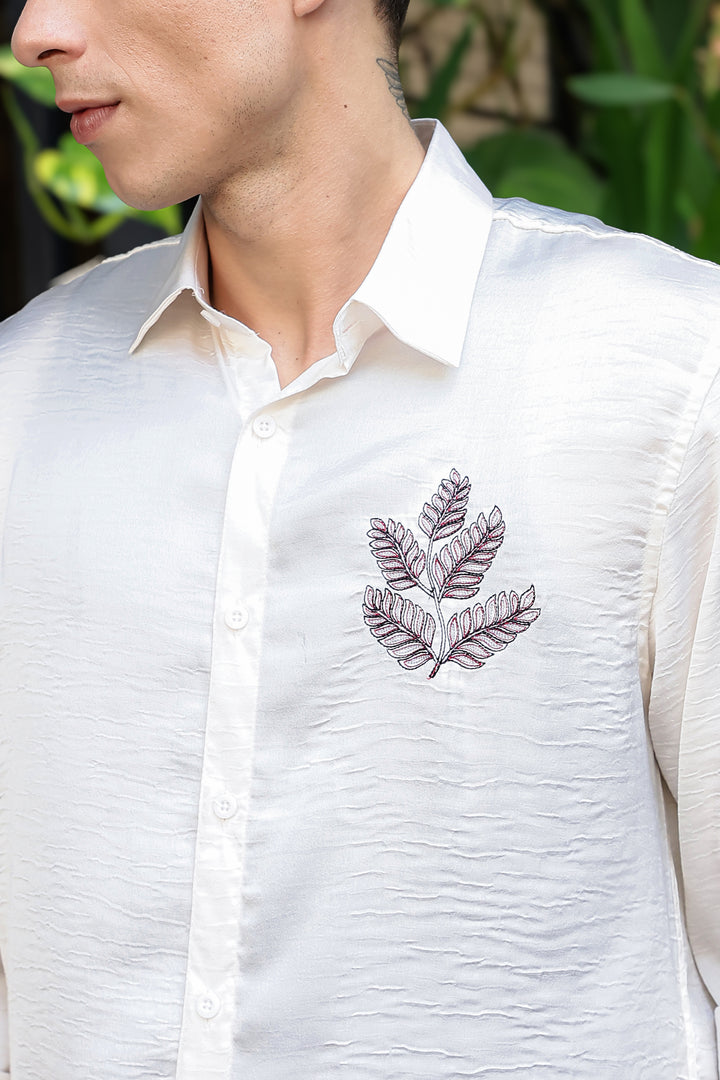 Nature Embroidery Textured Fabric Shirt