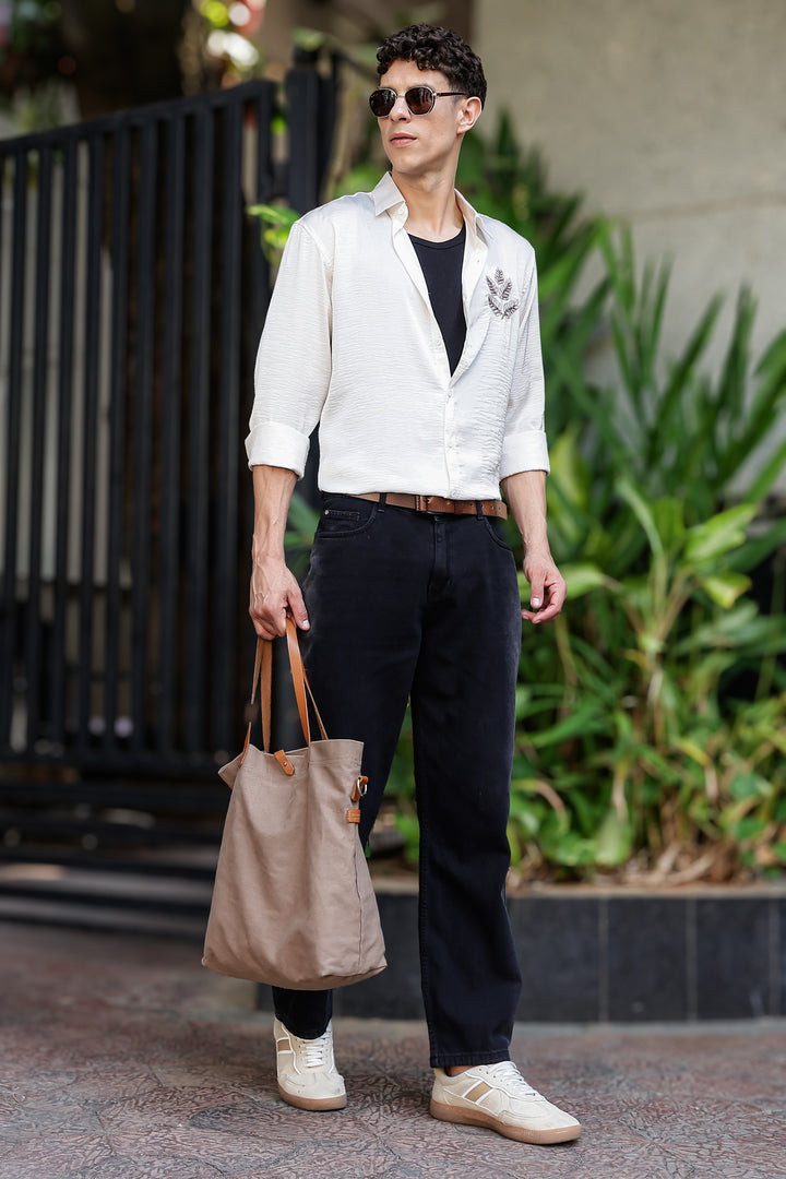 Nature Embroidery Textured Fabric Shirt