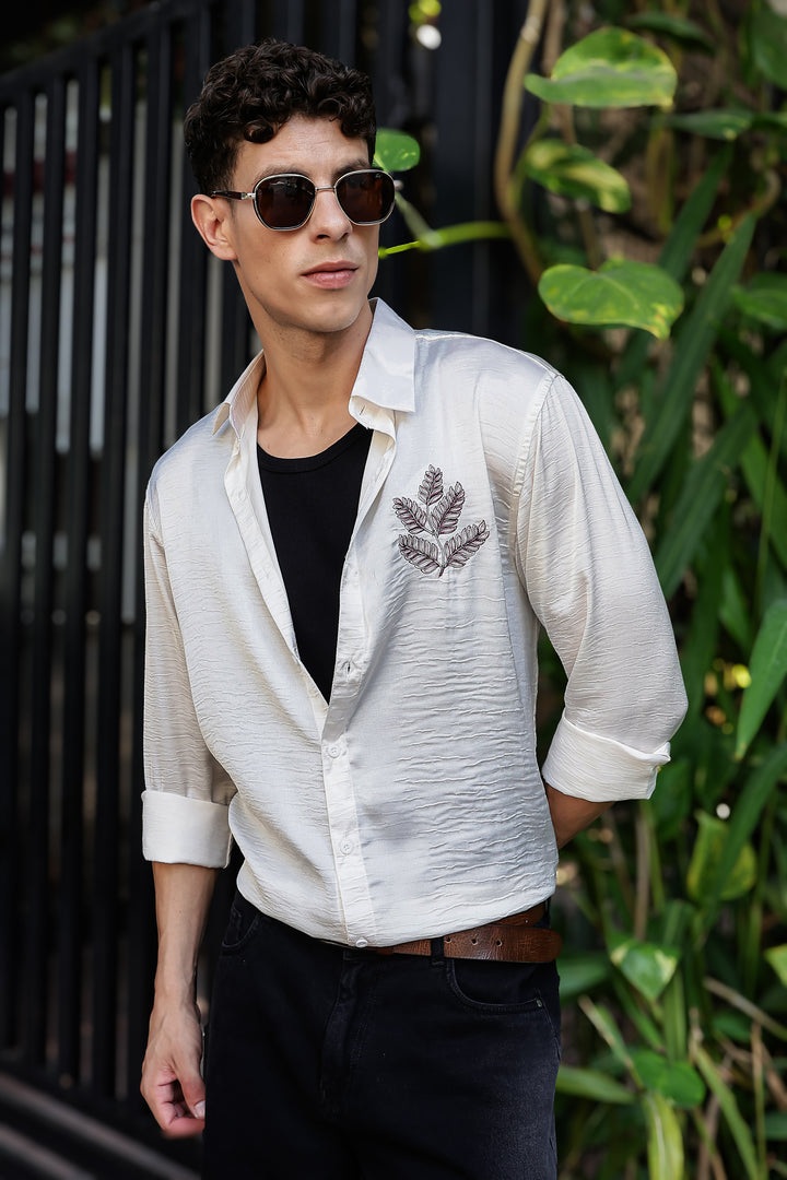 Nature Embroidery Textured Fabric Shirt